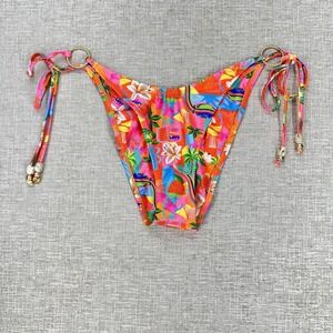 Kulani Kinis Ring Cheeky Bikini Bottom Womens Large Multicolor Beaded Tie Side